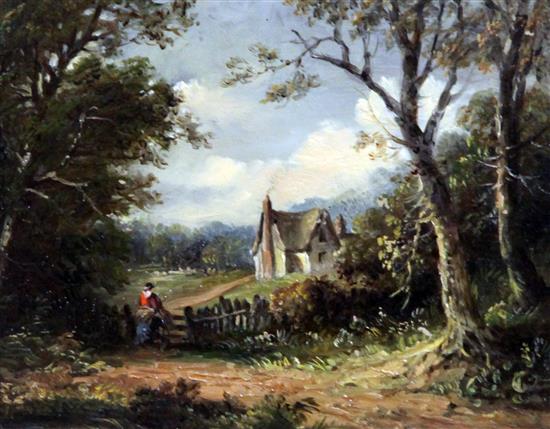 John Moore of Ipswich (1824-1908) Country scene with figure beside a stile, 5 x 6.5in.